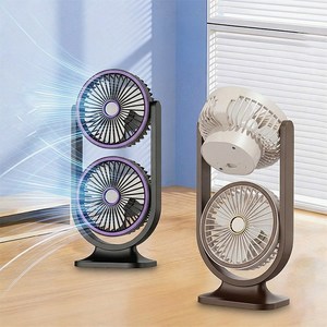 Veralool 탁상용 듀얼헤드 양면선풍기 무드등 미니 선풍기 저소음 무선 USB 선풍기 써큘레이터, 브라운, F11